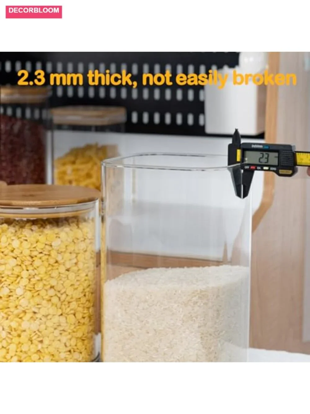 Set of 6 Airtight Square Glass Food Storage Jars with Bamboo Lids